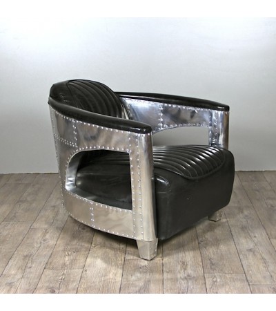 Canapé 2 places et ses 2 Fauteuils Aviateur "Chuck" Cuir noir vintage