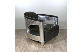 Canapé 2 places et ses 2 Fauteuils Aviateur "Chuck" Cuir noir vintage