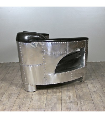 Canapé 2 places et ses 2 Fauteuils Aviateur "Chuck" Cuir noir vintage