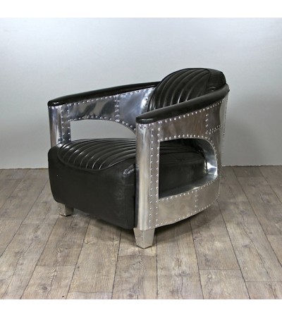 Canapé 2 places et ses 2 Fauteuils Aviateur "Chuck" Cuir noir vintage