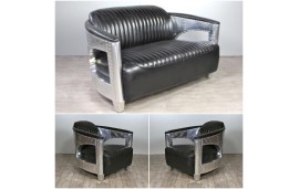 Sofa 2 Sitzer und 2 Aviator Sessel "Chuck" in Schwarze Vintage Leder