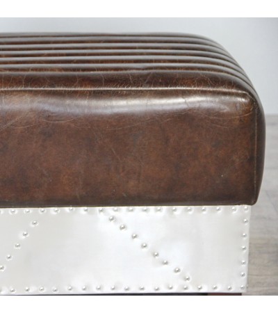 Pouf Cuir Marron Vintage et métal 