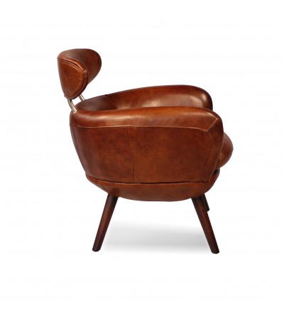 Fauteuil cuir marron vintage - collection Sixtees