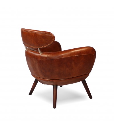 Fauteuil cuir marron vintage - collection Sixtees