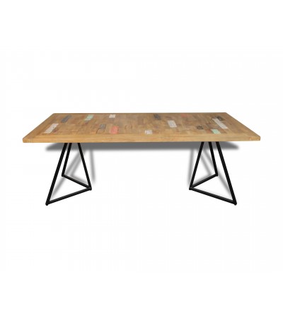 Esstisch aus massivem recyceltem Buntes Teakholz 210 cm 
