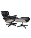 Fauteuil Aviateur "Lindbergh" et repose-pieds Cuir Noir Vintage