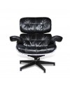 Fauteuil Aviateur "Lindbergh" et repose-pieds Cuir Noir Vintage