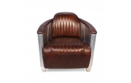 Canapé Chesterfield 3pl + 2 fauteuils aviateur cuir marron