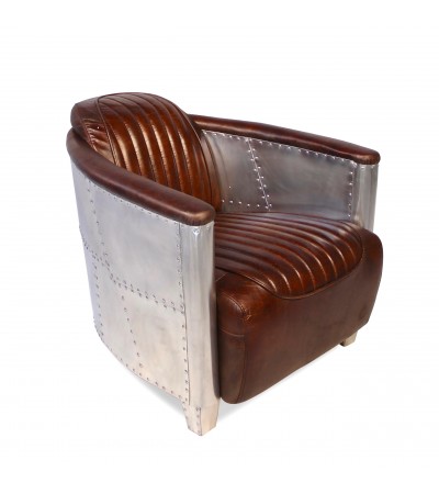Canapé Chesterfield 3pl + 2 fauteuils aviateur cuir marron