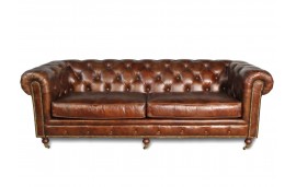 Canapé Chesterfield 3pl + 2 fauteuils aviateur cuir marron