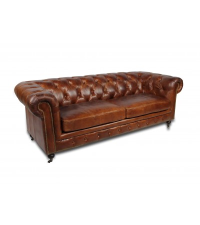 Chesterfield Ledersofa 3 sitze + 2 Aviator braun ledersessel Sessel                     