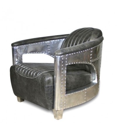 Canapé 2 places et ses 2 Fauteuils Aviateur "Chuck" Cuir gris vintage