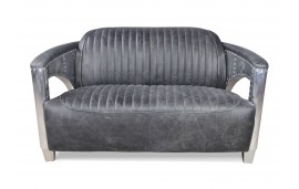 Canapé 2 places et ses 2 Fauteuils Aviateur "Chuck" Cuir gris vintage