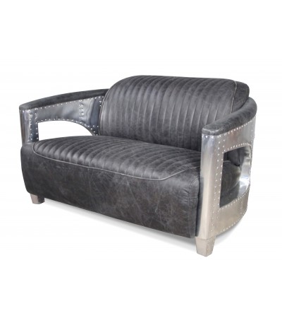 Canapé 2 places et ses 2 Fauteuils Aviateur "Chuck" Cuir gris vintage