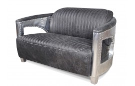 Canapé 2 places et ses 2 Fauteuils Aviateur "Chuck" Cuir gris vintage