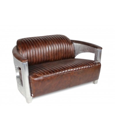 Sofa 2 Sitzer und 2 Aviator Sessel "Chuck" in Braun Vintage Leder