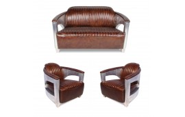 Sofa 2 Sitzer und 2 Aviator Sessel "Chuck" in Braun Vintage Leder