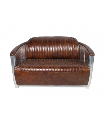 Sofa 2 Sitzer und 2 Aviator Sessel "Mermoz" in Braun Vintage Leder