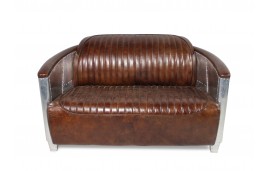 Canapé 2 places et ses 2 Fauteuils Aviateur "Mermoz" Cuir marron vintage