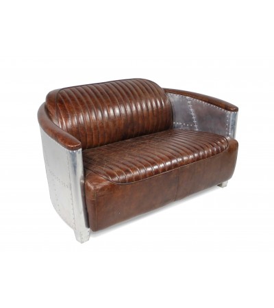 Sofa 2 Sitzer und 2 Aviator Sessel "Mermoz" in Braun Vintage Leder