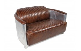 Canapé 2 places et ses 2 Fauteuils Aviateur "Mermoz" Cuir marron vintage