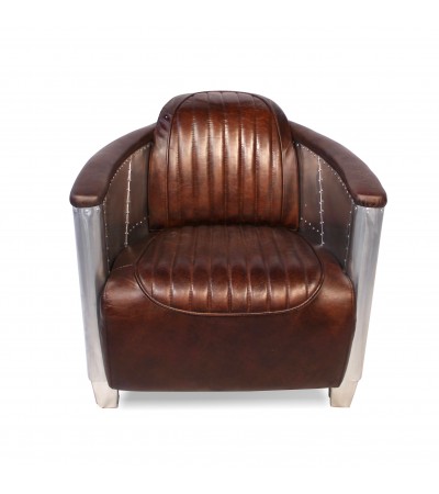 Sofa 2 Sitzer und 2 Aviator Sessel "Mermoz" in Braun Vintage Leder