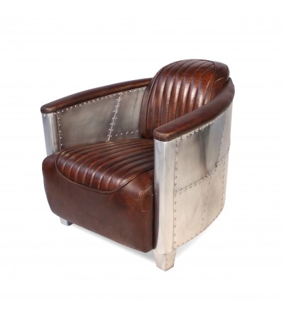 Sofa 2 Sitzer und 2 Aviator Sessel "Mermoz" in Braun Vintage Leder