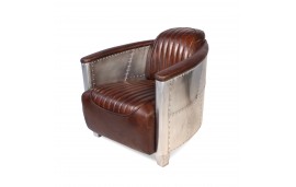 Canapé 2 places et ses 2 Fauteuils Aviateur "Mermoz" Cuir marron vintage