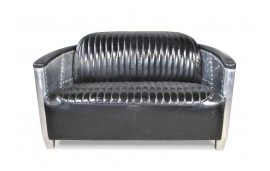 Sofa 2-Sitzer und 2 Aviator Sessel schwarze vintage Leder - Kollektion Mermoz