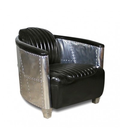 Sofa 2-Sitzer und 2 Aviator Sessel schwarze vintage Leder - Kollektion Mermoz