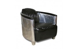 Sofa 2-Sitzer und 2 Aviator Sessel schwarze vintage Leder - Kollektion Mermoz