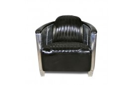 Canapé 2 places et ses 2 fauteuils aviateur cuir noir vintage - collection Mermoz