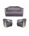 Sofa 2 Sitzer und 2 Aviator Sessel "Mermoz" in Graue Vintage Leder