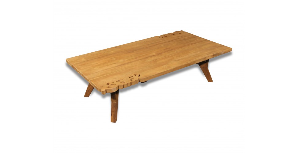 Table basse "Flores" bois de Teck avec fleurs sculptees