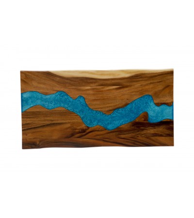 Table basse bois de Suar et résine, 115 cm, "Bleuet"