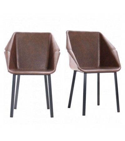 2 Chaises "Oxford" en cuir brun et métal noir