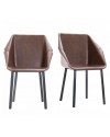 2 Chaises "Oxford" en cuir brun et métal noir