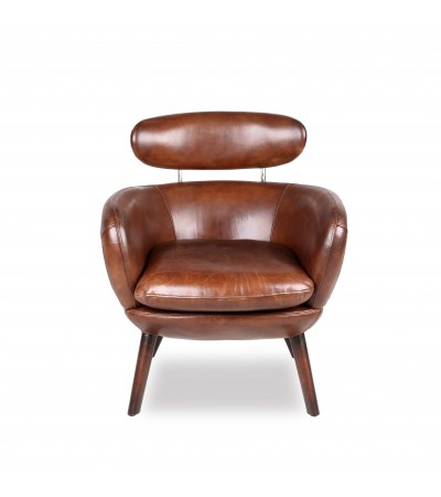 Fauteuil cuir marron vintage - collection Sixtees