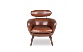 Fauteuil cuir marron vintage - collection Sixtees