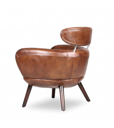 Fauteuil cuir marron vintage - collection Sixtees