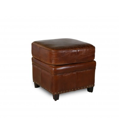 Pouf en cuir marron vieilli style club anglais 