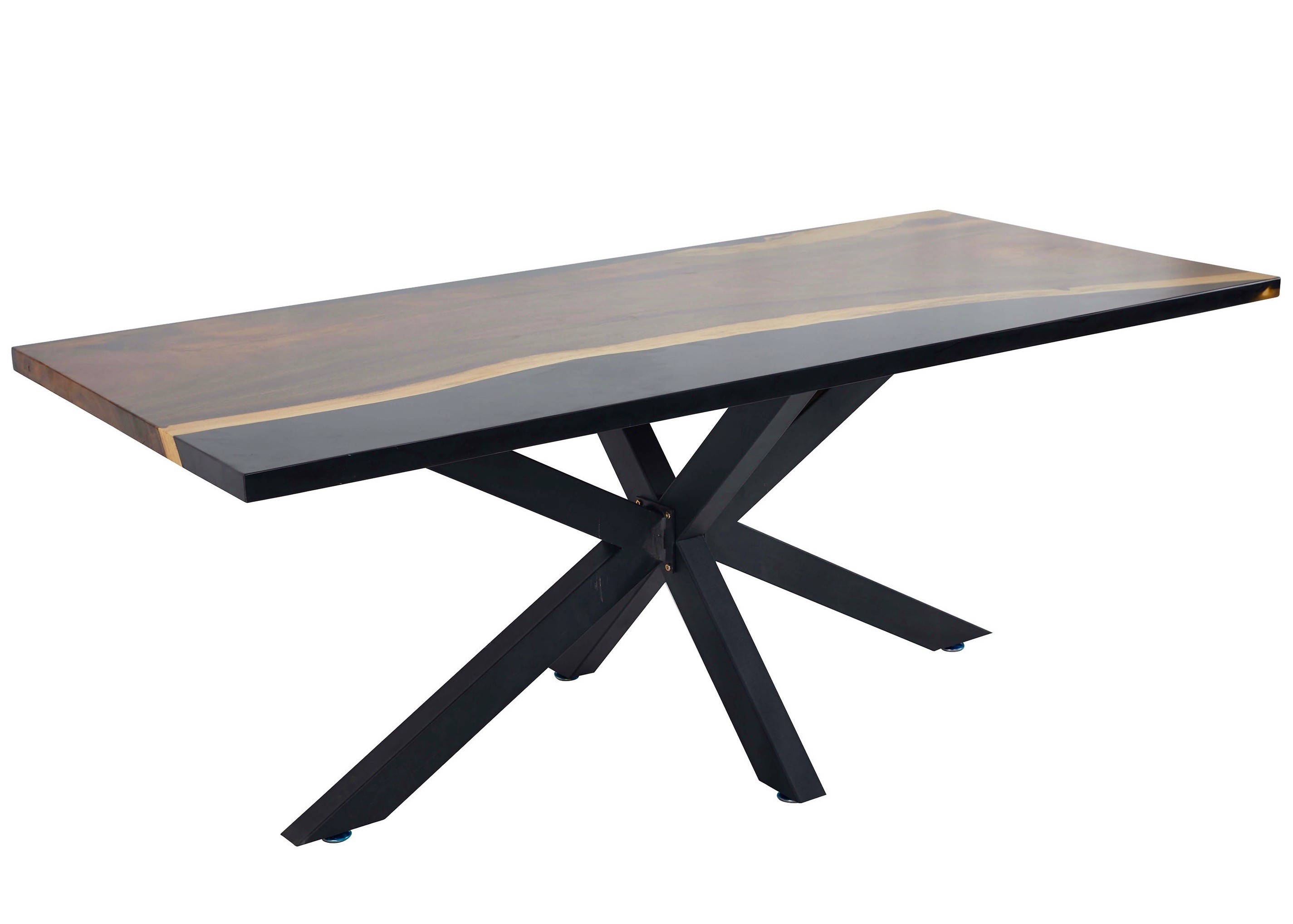 Esstisch aus Massivholz und schwarzem Epoxidharz für 8 Personen