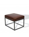 Pouf "Julian" cuir brun Vintage et métal