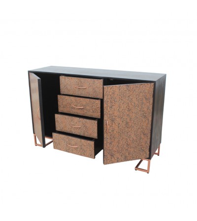 Kommode in Kupfer Metall und Holz Industriedesign "Darjeeling"