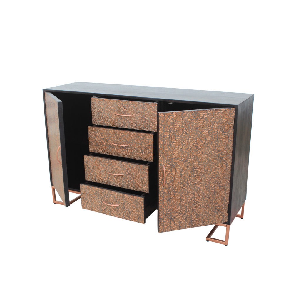 Durchbrochenes Metall Anrichte und Holz Mango Patina alter Fabrikstil