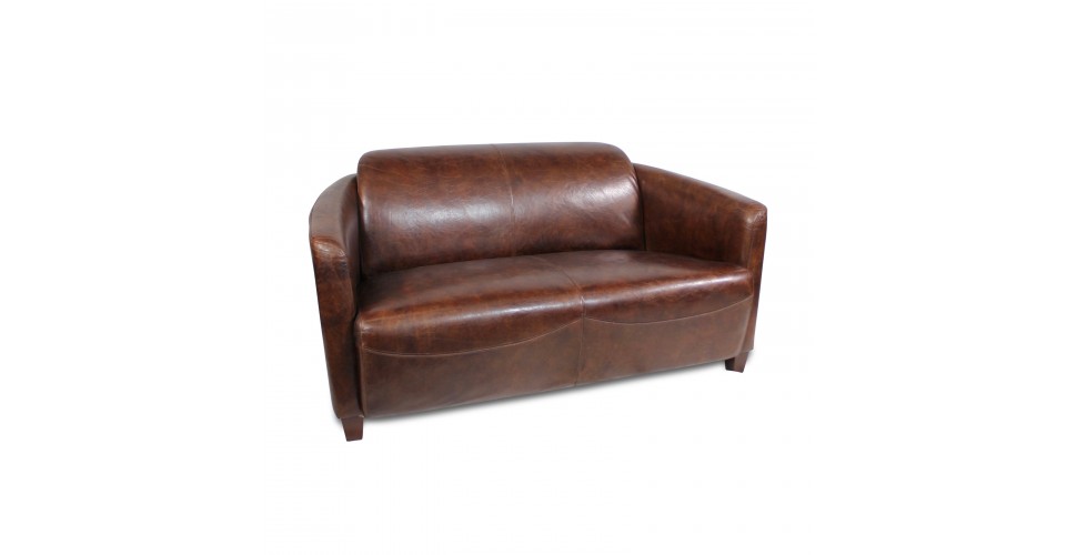 Englisches Club-Sofa aus patiniertem braunem Leder 2 Plätze