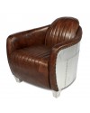 Flieger-Sessel aus gealtertem braunem Leder und Aluminium "Amy"