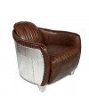 Flieger-Sessel aus gealtertem braunem Leder und Aluminium "Amy"