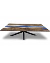 Table 6 personnes en bois de Suar naturel et époxy bleu 183 cm "Outremer"