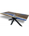 Table à diner en bois brut et résine bleu ciel 200 cm "Céleste"